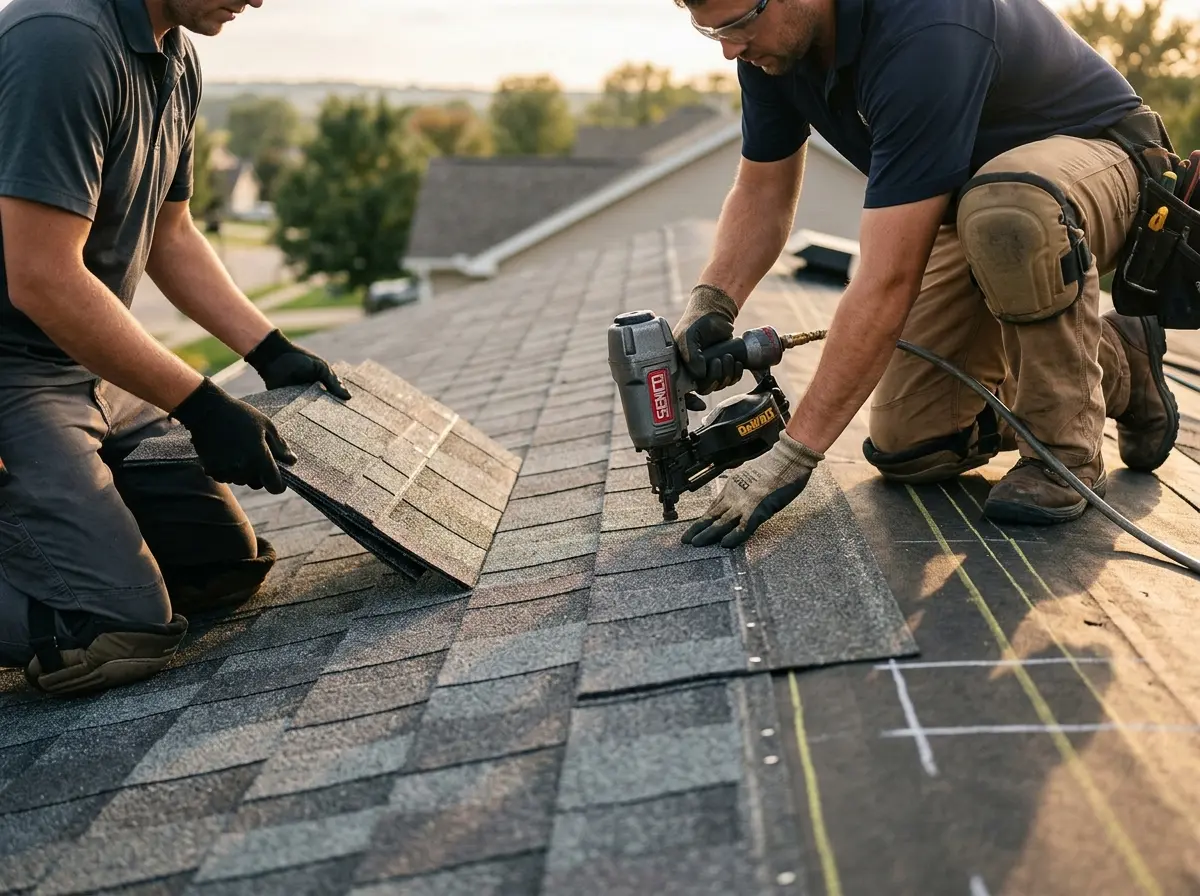 Professional roofer working on a residential roof in Hockinson